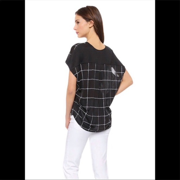 VINCE Black White Window Pane Pullover V Neck Tunic Blouse Short Sleeve Top S - Picture 6 of 8